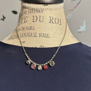 Sabika Silver Necklace with Black, Pink, and Red Accents